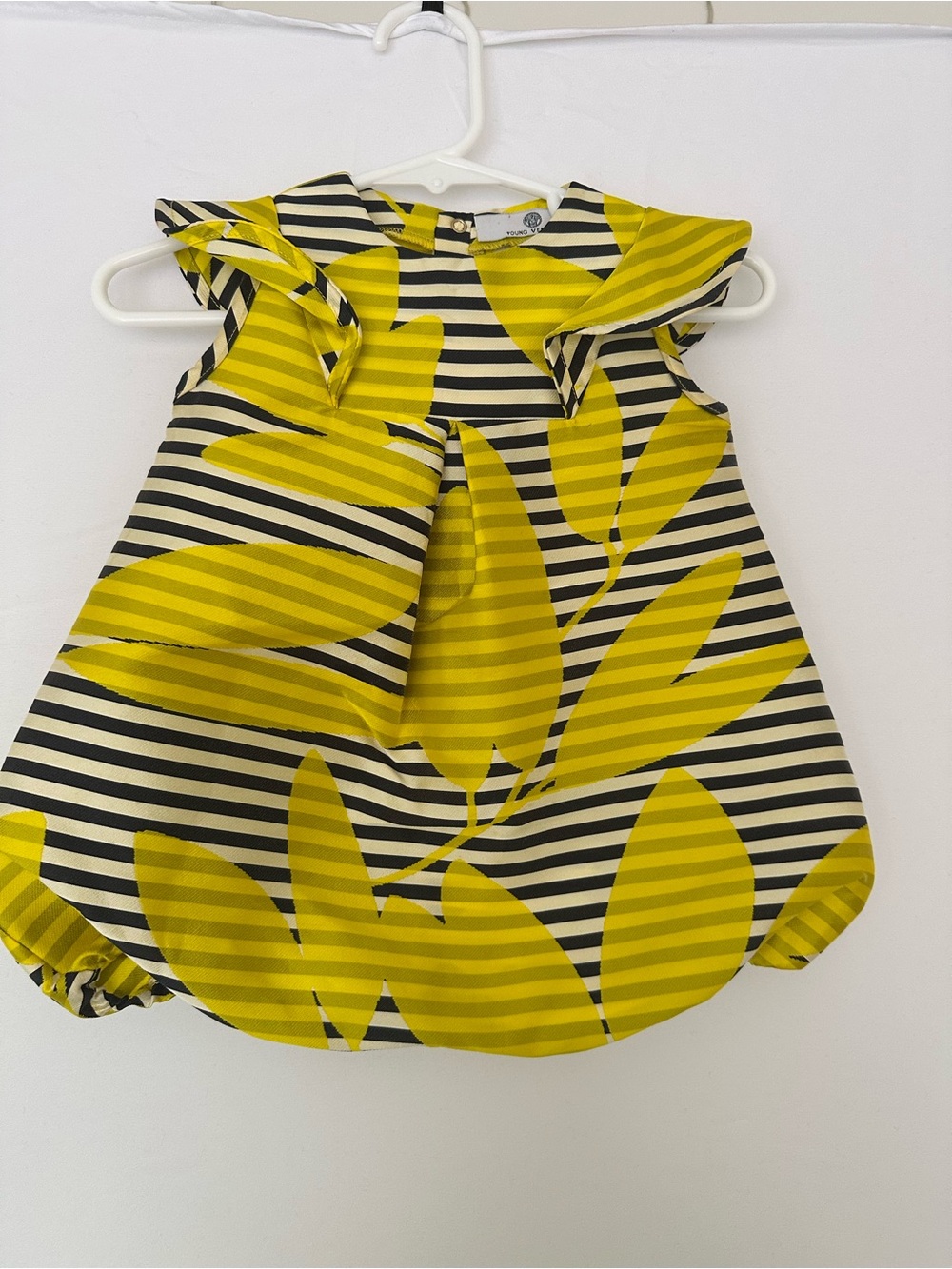 Versace Yellow and Black Striped Leaf Bubble Dress - Kids